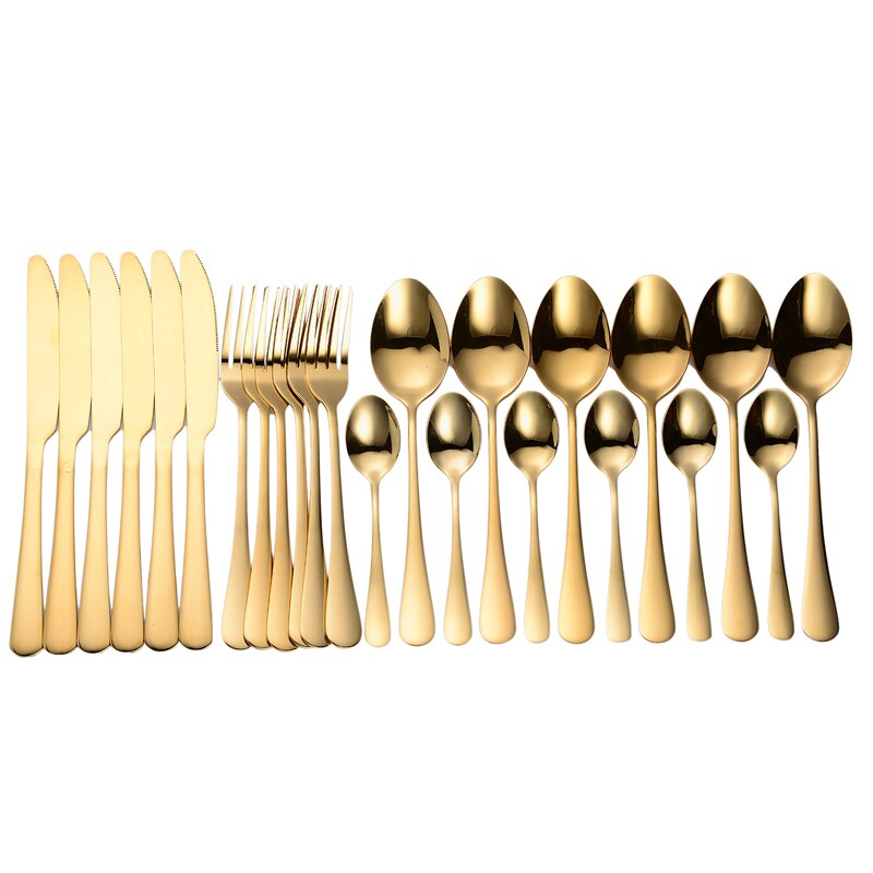 New Tableware Forks Knives Spoons Stainless Steel Golden Cutlery Set Silverware Set Gold 24 Pcs Stainless Steel Cutlery Complete