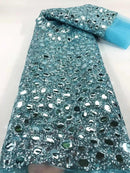 Big Gold Sequins Royal Fabric Gorgeous Mirror Sequince Dresses Net European Design Tulle Lace