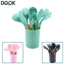 The Atelier | Non-Stick Silicone Kitchen Utensil Set with Wooden Handles