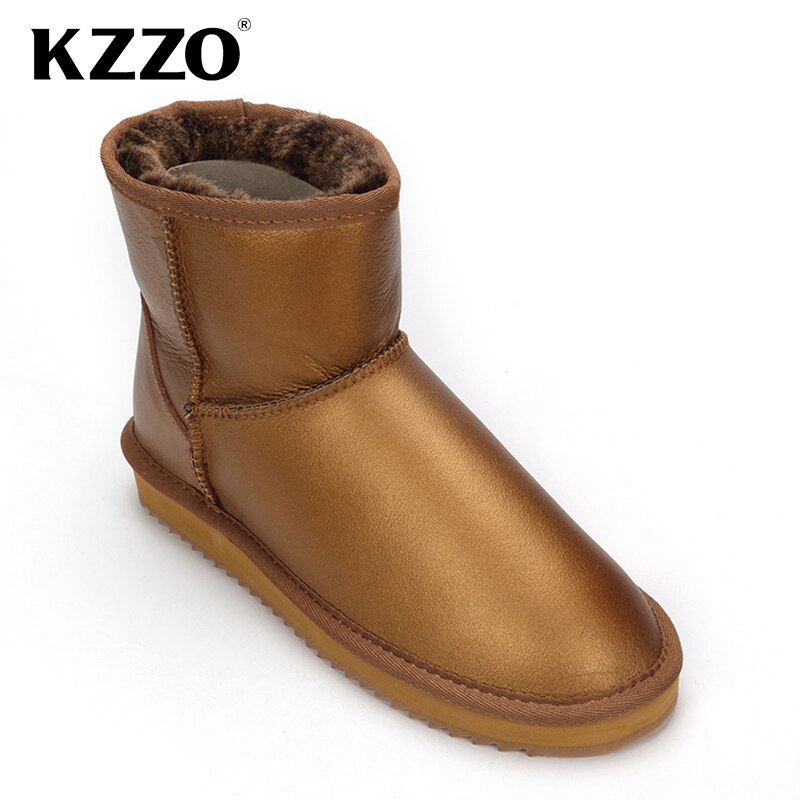 KZZO Australian Classic Waterproof Ankle Men Snow Boots Genuine Leather Natural Wool Lined Winter Warm Non-slip Short Boots 2021