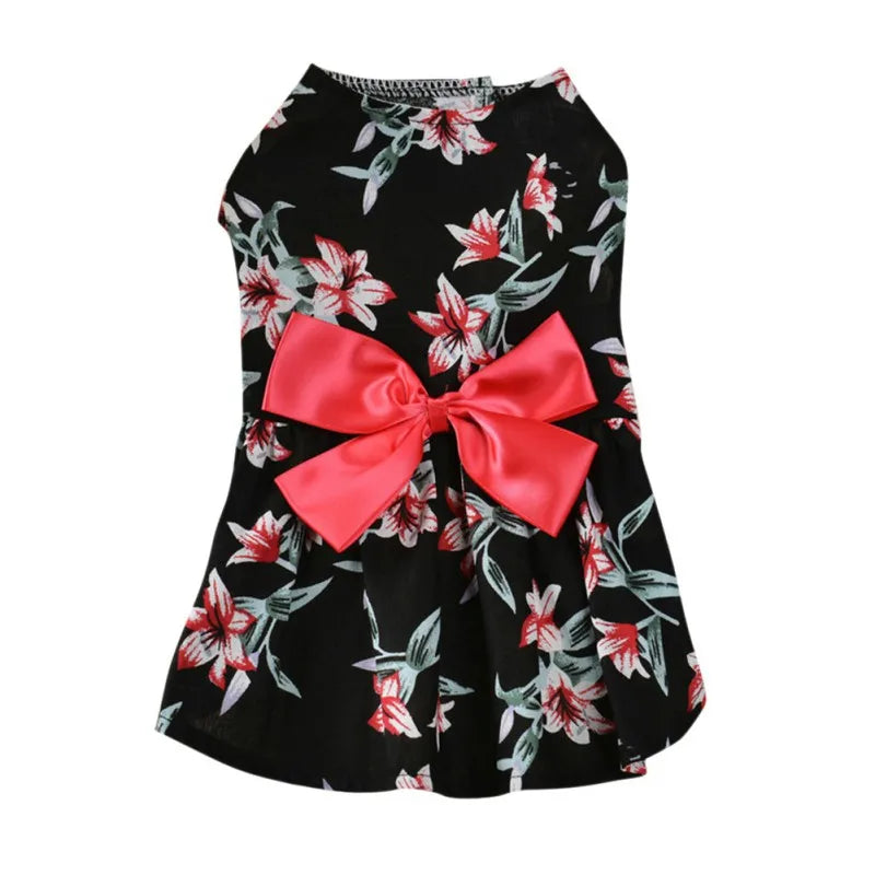 Summer Dog Dresses Cotton Flower Patterns Dogs Skirt Dress Pet Princess Dress Cute Pet Clothes With Bow-knot XS/S/M/L/XL