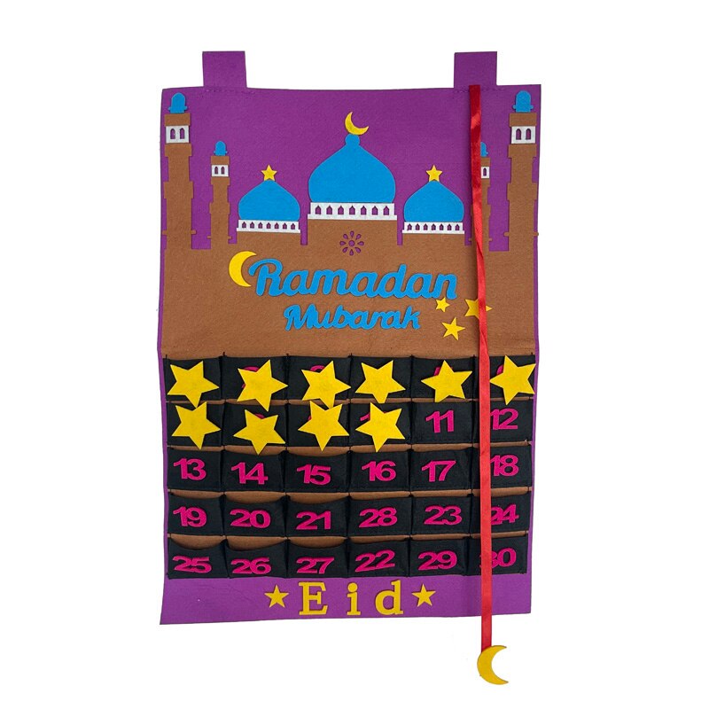 2023 Newest Ramadan Mubarak 30days Advent Calendar Hanging Felt Countdown Calendar for Kids Gifts Ramadan Decorations Supplies