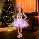 Rainbow Unicorn Dress Girls Led Light Flower Birthday Party Tutu Outfits Kids Halloween Christmas Unicorn Costume with Headband