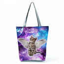 New Lady Tote Bags Black White Cute Cat Printed Fabric Eco Handbag High Capacity Shopping Office Reusable Casual Shoulder Bag