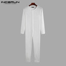 INCERUN Men Pajamas Jumpsuit Homewear Solid Color Long Sleeve Comfortable Button Leisure Sleepwear Men Rompers Nightwear S-5XL