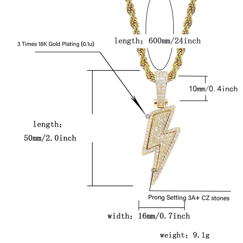 JINAONew Ice Out the lightning Necklace &amp; Pendant With Tennis Chain Cubic Zircon Men&