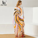 LD LINDA DELLA Fashion Runway Summer Maxi Dress Women Batwing Sleeve Printing Vintage Elegant Chiffon Loose Long Dress robe
