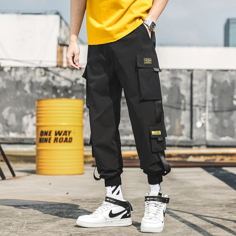 2020 New Hip Hop Joggers Cargo Pants Men Harem Pants Multi-Pocket Ribbons Man Sweatpants Streetwear Casual Mens Pants XS-5XL