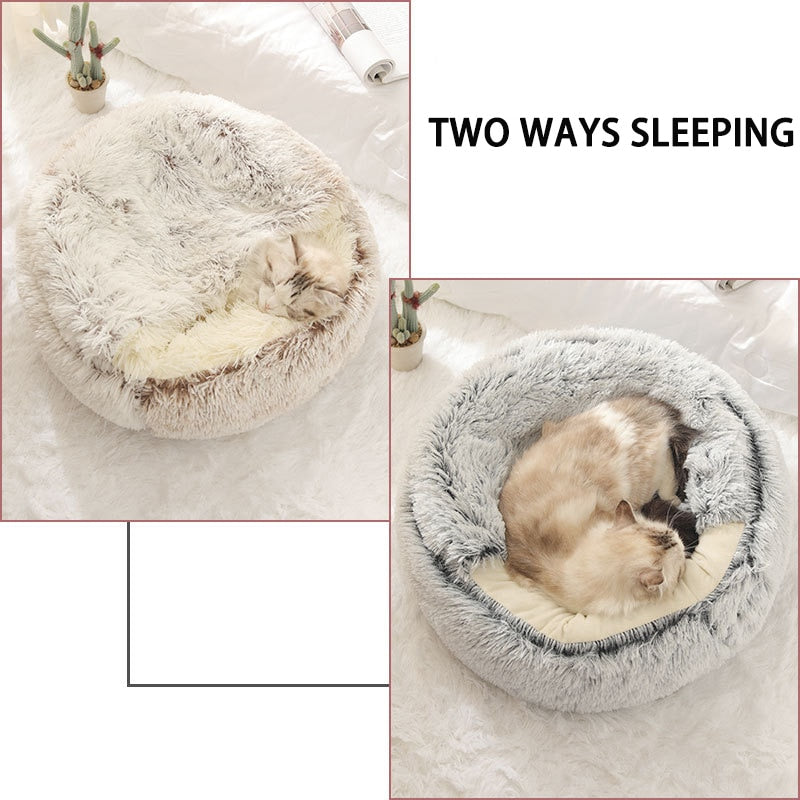 Pet Dog Bed Cat Bed Round Plush Cat Warm Bed House Soft Long Plush Bed For Small Dogs For Cats Nest 2 In 1 Cat Bed