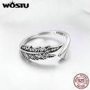 WOSTU NEW 925 Sterling Silver Vintage Style Leaves , Clear CZ Adjustable Rings for Women Fashion S925 Silver Jewelry Gift CQR313