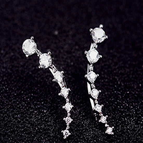 2022 Chic Women Stud Earrings Crystal Ear Climbers / Crawlers Clear Rhinestone Earring For Women Party Jewelry Gift 1 Pair