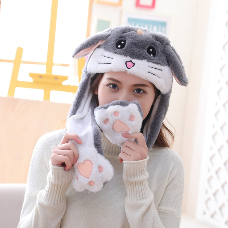 Animal Cartoon Unicorn Girls Unicorn Hat Winter Women Hats Plush Moving Rabbit Ears Hat Children&