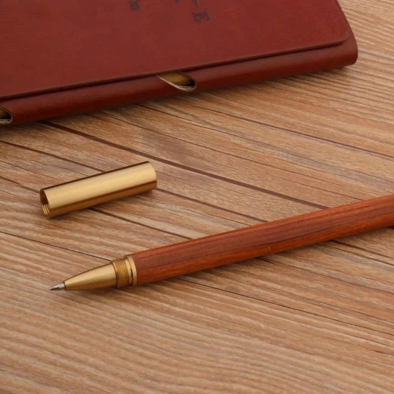 High Quality Brand Brass Wood Roller Ball Pens Ebony Spin Golden Ink Pens School Student Office Gifts Stationery