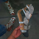 KAMUCC Strass Damen Sommer Neu Weich-Rutschfeste Sandalen Schaumstoffsohle Langlebige Schmetterlingssandalen Damen Outdoor Strandsandalen
