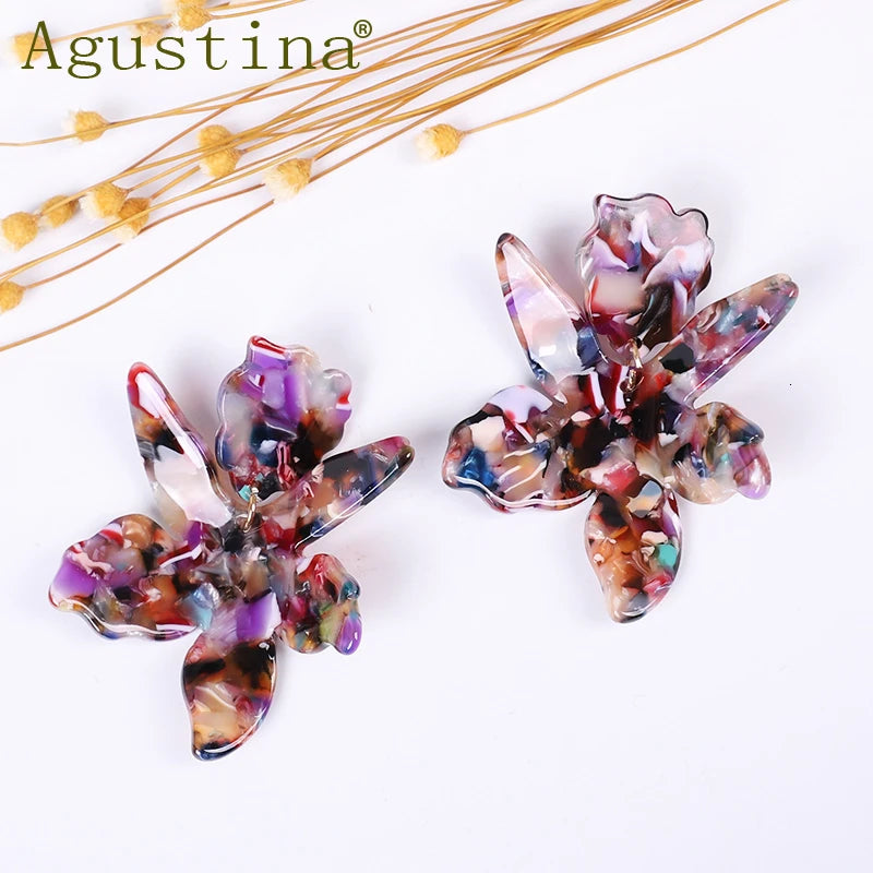 Acrylic Resin Colorful Flower Big drop Earrings For Women Fashion Bohemia geometric dangle Earrings Wedding Party Gifts Jewelry