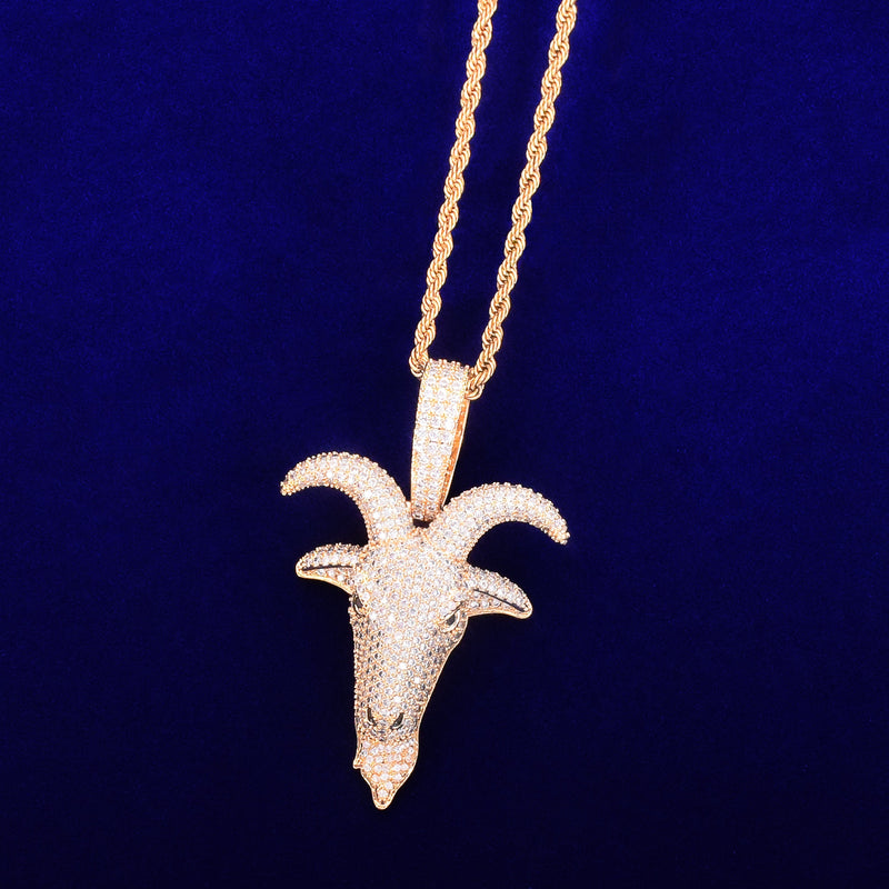 Animal Sheep Head Pendant Gold Color Plated AAA Zircon Hip Hop Necklace For Men Rock Chain Jewelry