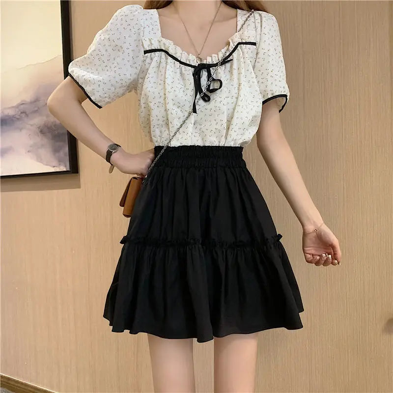 Summer 2023 White Mini Skirts Skirt Women Small High Waist A-line Skirt Pleated Student Lady Cute Skirts Preppy Style wholesal