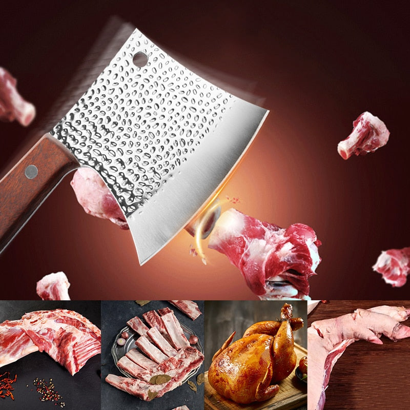 6 Inch Chop Bone Knife Heavy Duty Kitchen Chef Knife Meat Cleaver Bone Chopping Knife Handmade Forged 40Cr13 Stainless Steel