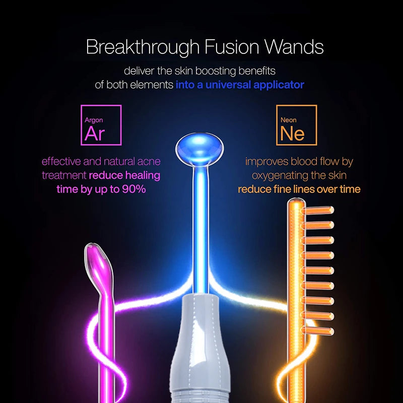 High Frequency Facial Machine Electrotherapy Wand Glass FUSION Neon + Argon Wands Remove wrinkles Inflammation Acne Skin Spa