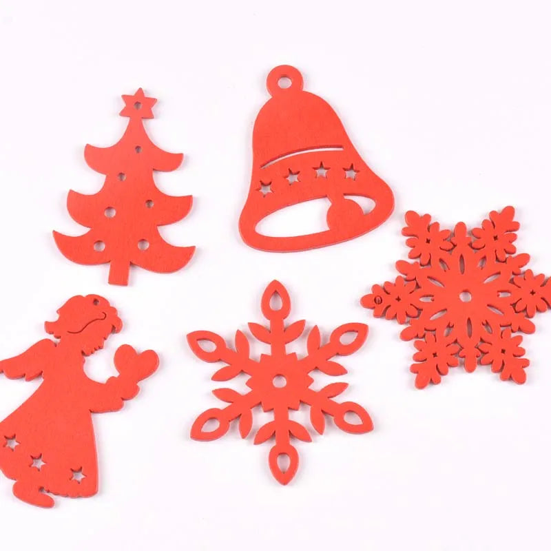 5pcs+1m hemp rope Christmas Tree Ornament Wooden Hanging Pendants Christmas tree snow angel Star Christmas Decorations for Home