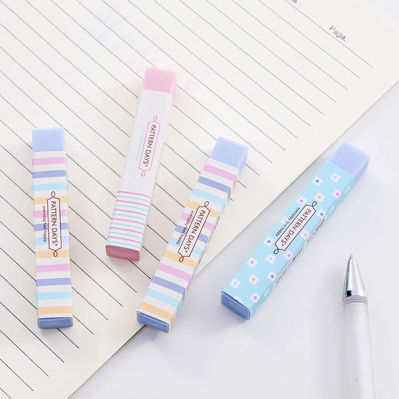 1 Pcs Lytwtw's Cute Candy Color Striped Soft Pencil Erasers For Kids Rubber Toy Kawaii Stationery School Office Supply Creative