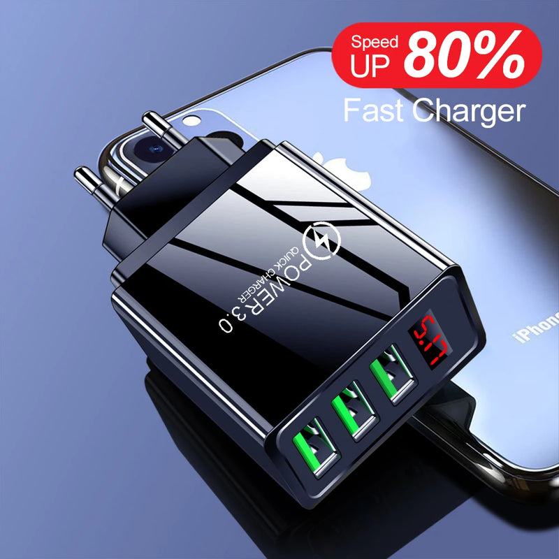 5V 3A Digital Display Quick charge 3.0 USB Charger for Xiaomi mi 11 10 9 iPhone Samsung Huawei Fast Charging Wall Phone Charger