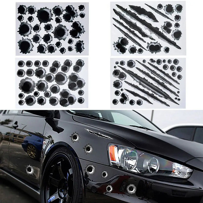 1Pcs Car Stickers 3D Bullet Hole Funny Decal Car-covers Motorcycle Scratch Realistic Bullet Hole Waterproof Stickers