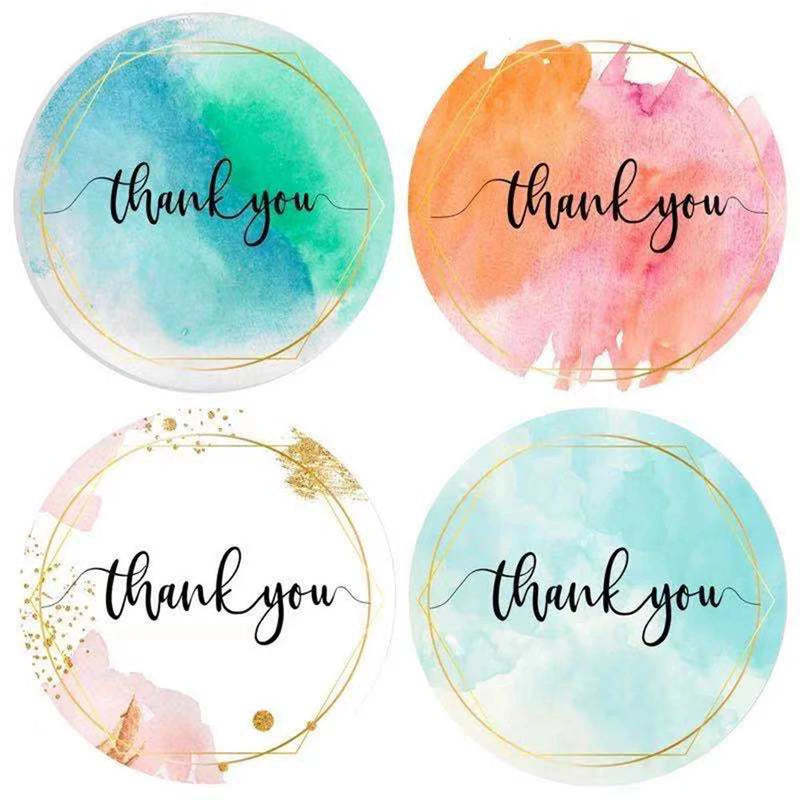 100-500pcs Water Color Thank You Stickers Seal Labels 1 Inch Color Labels For Business Sticker Wedding decoration baby shower