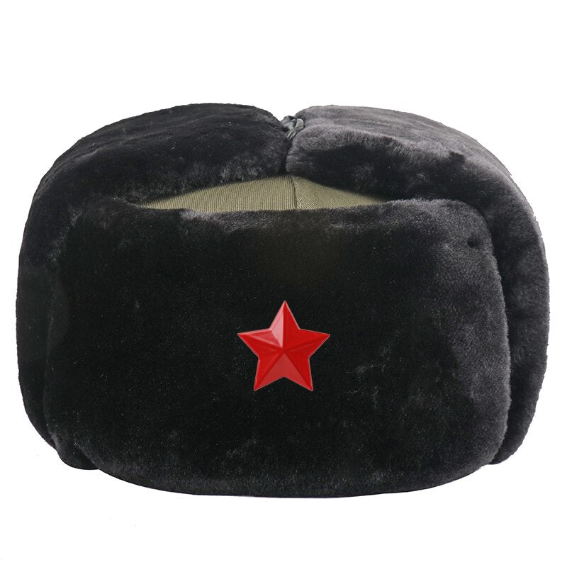 Soviet Badge Russia Ushanka Men Winter Bomber Hats Pilot Faux Fur Earflap Trapper Trooper Hat Russian National Emblem Snow Hats