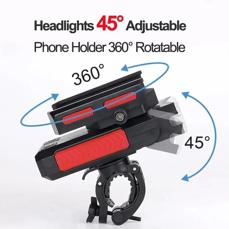 4000mA Bike Light 5 in 1 Phone Holder Handlebar Stand with Bike Bell Power Bank Bicycle Led Light T6 Double Lamp mtb Headlight