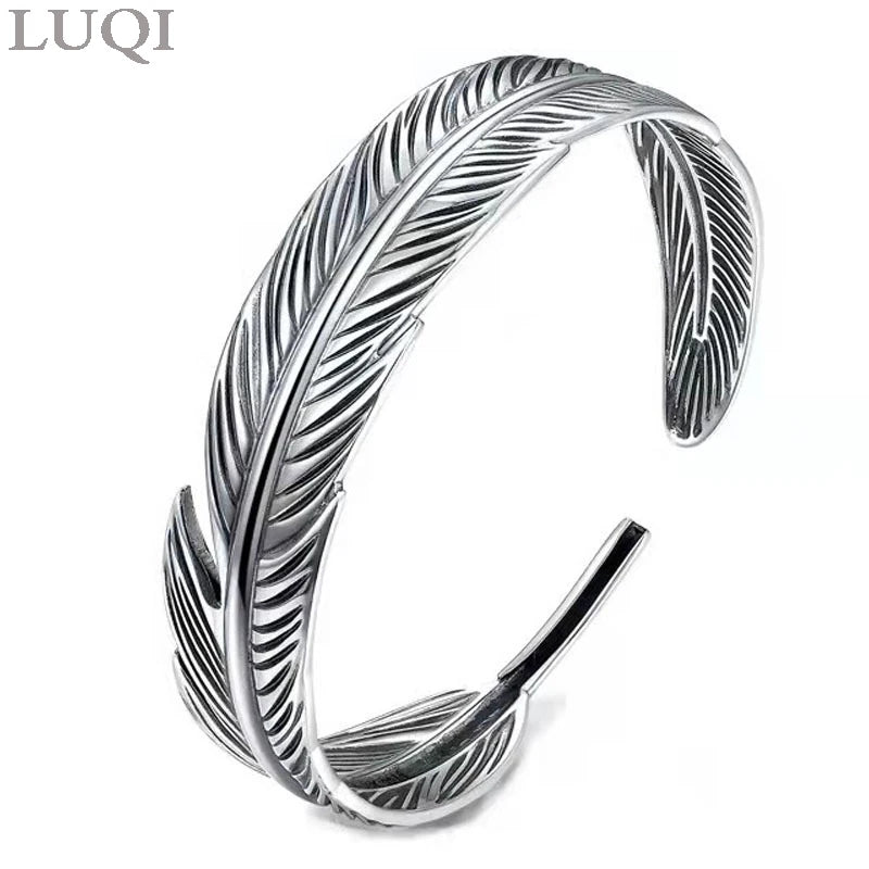 Retro Hot Selling Silver Color Personality Handmade Feather Women's Open Bracelet 187