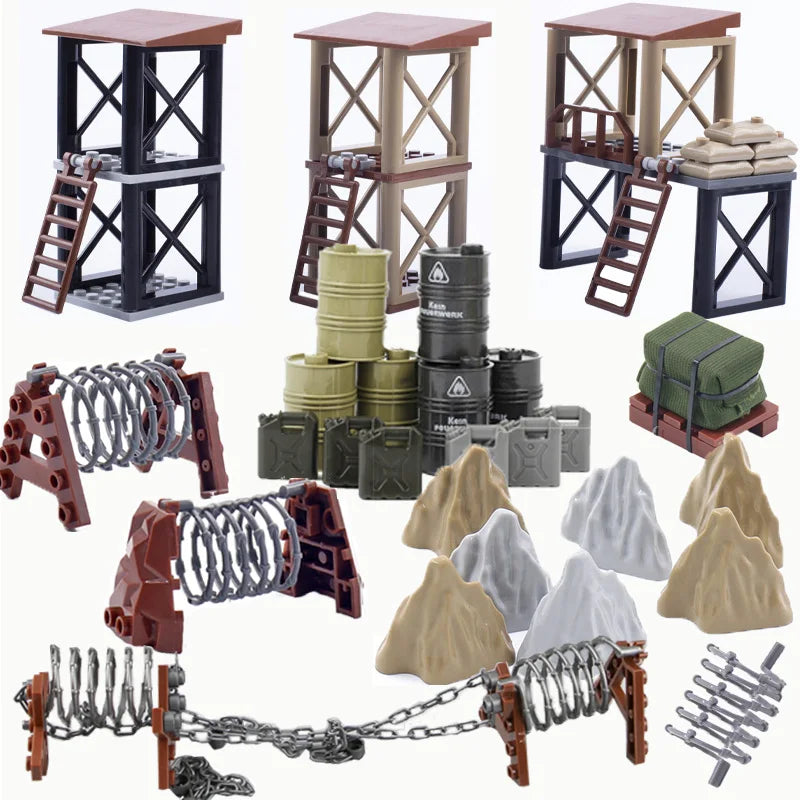 WW2 Military Scene Accessories German Army Base Barbed Wire Building Block Fence Isolation Net Door Parts MOC Bricks Toys Kids