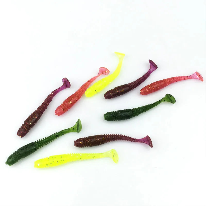 16pcs/Lot Worms Soft Bait Jig Wobblers Fishing Lure 5cm 1g Salt Smell Silicone Artificial Baits Tail Swim Bass Carp Pesca Tackle