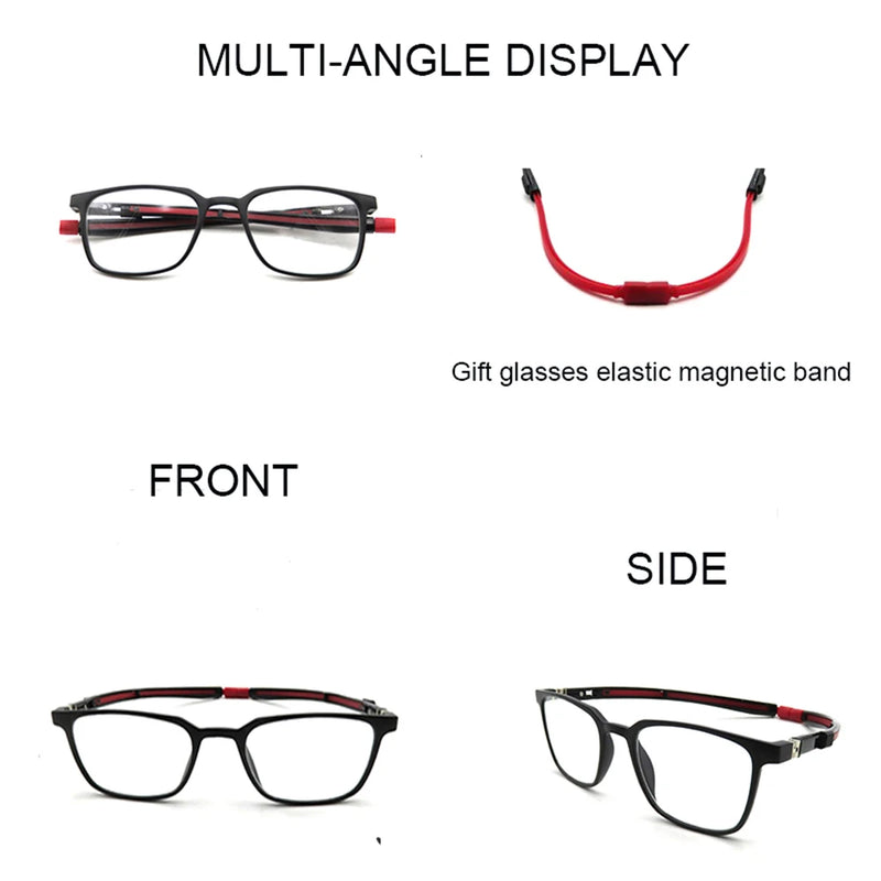 IENJOY Magnetic Reading Glasses Folding Square Adjustable Hanging Neck Presbyopia Eyewear Women Diopter Reader Eyeglasses Men