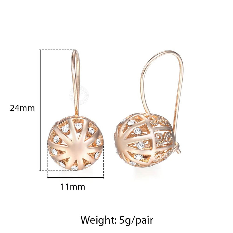 Cut Out Ball Earrings For Women Girls 585 Rose Gold Color Woman Zircon Dangle Earrings Wedding Party Exquisite Jewelry Gifts
