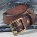 Vintage 100% Cowhide High Quality Retro Non-interlayer Natural Leather Copper Buckle Men's Belt Jeans Casual Pants Belt
