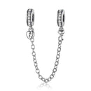 BISAER 925 Sterling Silver Safety Chain Collection Heart Star Charms  Silicone Bead Fit Women Bracelet Fine Jewelry Accessories