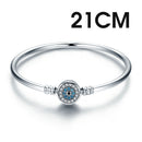 BISAER 100% 925 Sterling Silver Basic Snake Chain Zircon Bracelets Blue Demon Eye Bracelet & Bangles Charm Sizes 17–21 Jewelry