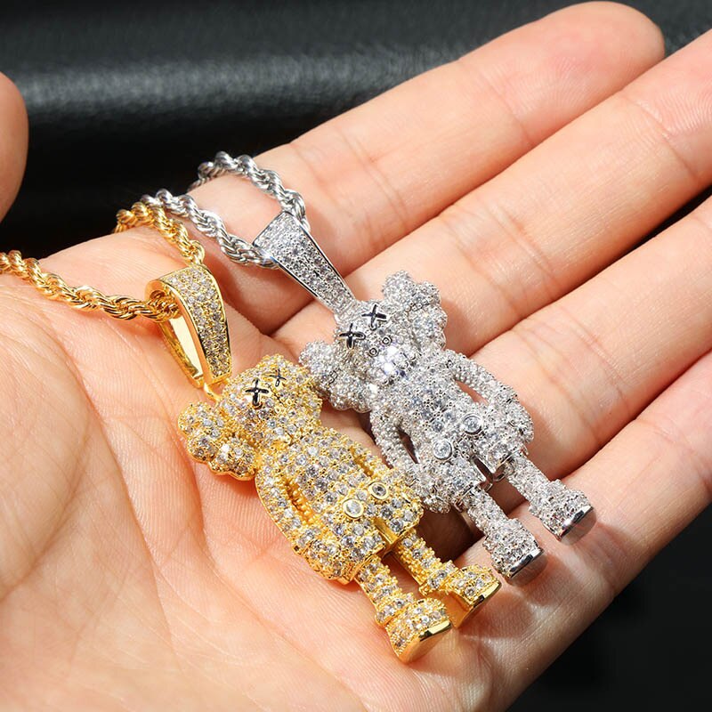 Iced Out Cartoon Puppets Pendant &amp; Necklace Cubic Zirconia Necklace Fashion Hip Hop Jewelry Mens Gift