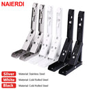 NAIERDI 8-14 Inch 2PCS Stainless Steel Folding Bracket White Black Iron Triangle Bracket Adjustable Wall Support Table Shelf
