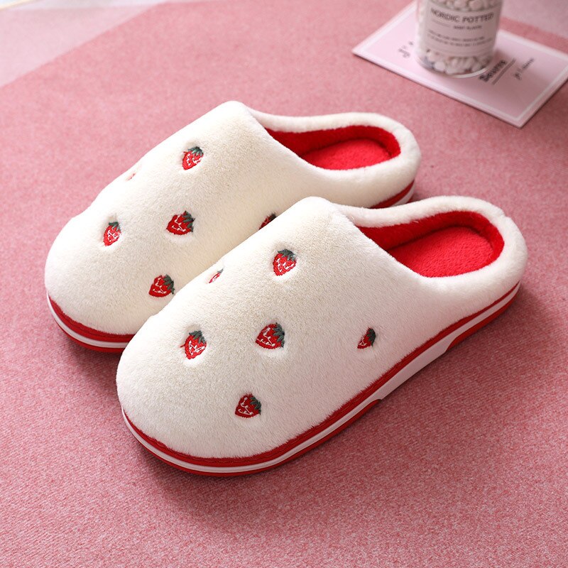 Fashion Fruit Indoor Slippers Women Warm Plush Home Slipper Anti-slip Soft Lovers Winter Shoes Banana Cherry Ladies Slides SH450