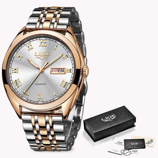 LIGE Fashion Women Watches Ladies Top Brand luxury Waterproof Gold Quartz Watch Women Stainless Steel Date Wear Gift Clock 2020