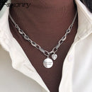 FOXANRY Stamp Thick Chain Necklace INS Fashion Hip Hop Vintage Design LOVE Heart Pendant Thai Silver Party Jewelry