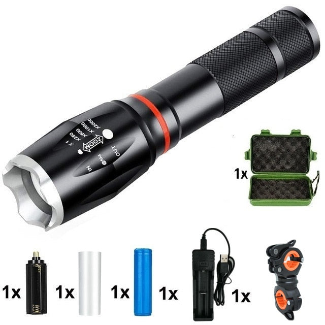 LED 8000 Lumens T6 Handheld Tactical Flashlight  COB Lantern Magnetic 6 Modes Water Resistant For Telescopic Focusing Work Light