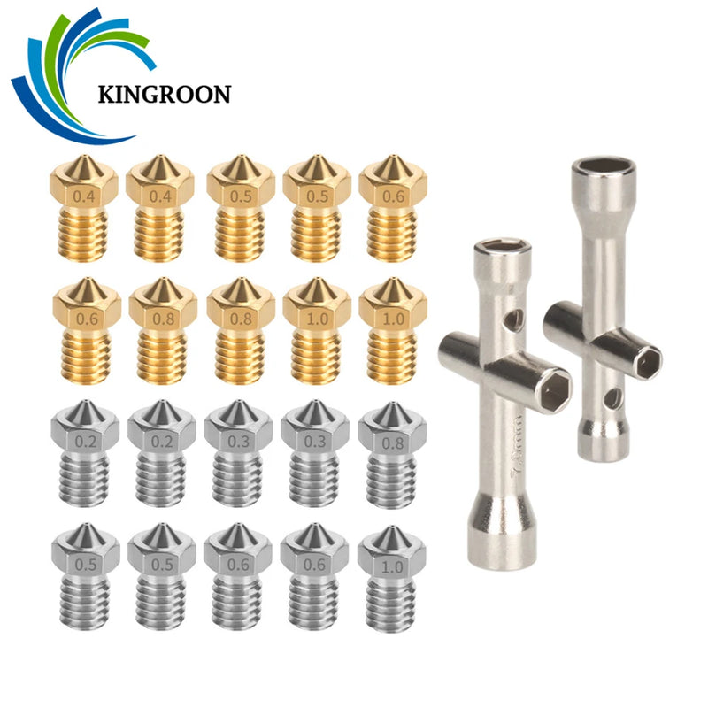 KINGROON 10pcs E3D Nozzle Brass M6 Thread E3D V6 Stainless Steel Nozzles for 1.75mm Filament 3D Printer Hotend Extruder Nozzle