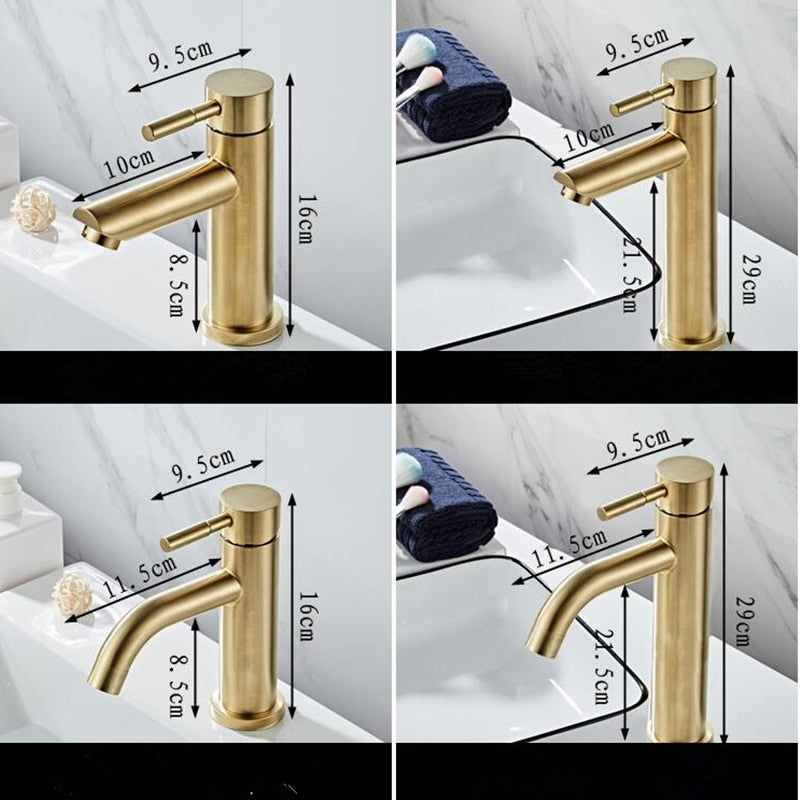 Bathroom Faucet Solid Brass Bathroom Basin Faucet Cold And Hot Water Mixer Sink Tap Single Handle Deck Mounted Brushed Gold Tap