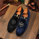 Hanmce 2025 New Design Fashion Velvet Material Slip On Luxury Hand Made Smoking Men Shoes