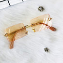 HBK Blue Rimless Sunglasses Women 2021 Retro Style Small Rectangle Gold Red Metal Chain Sun Glasses Square Frameless For Men