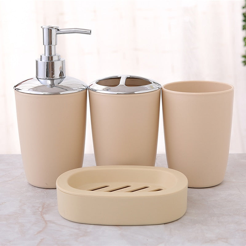 4Pcs Bathroom Set Plastic Soap Dispenser Bottle Washroom Toothbrush Holder Cup Suit Bathroom Accessories