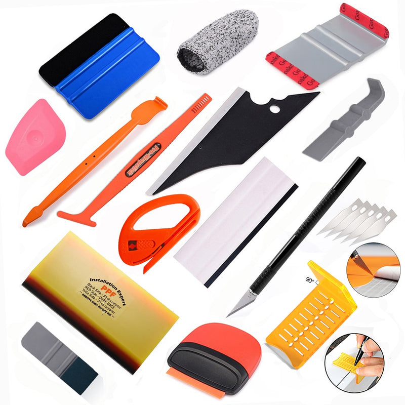 FOSHIO Vinyl Film Car Accessories Wrap Tools Kit Carbon Sticker Installing Rubber Scraper Window Tinting Magnet Squeegee Knife